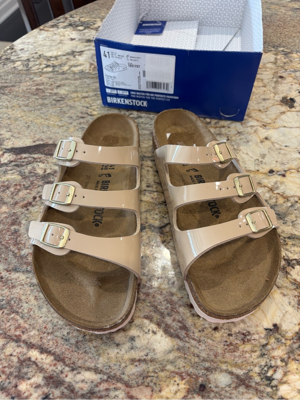 Birkenstock Women’s Triple-Strap Sandals in Patent Nude NEW SZ 10
